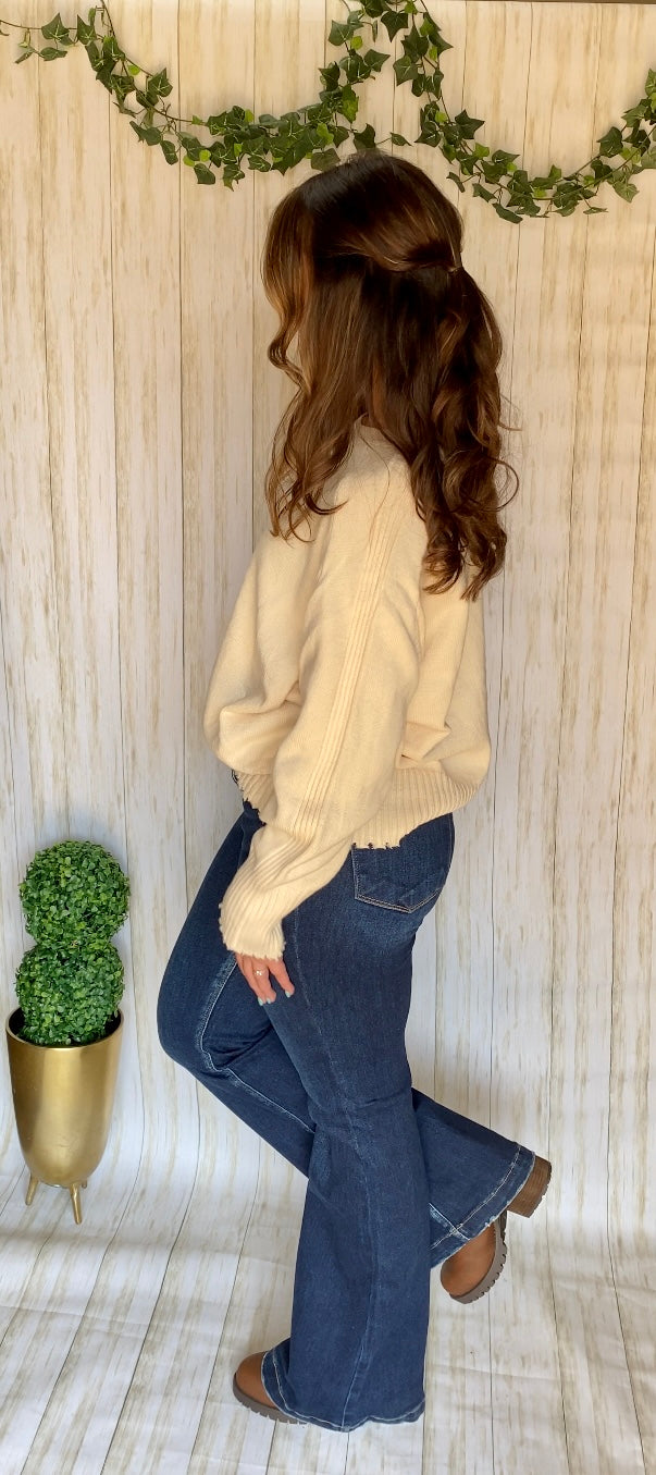 Cream Frey Bottom Sweater