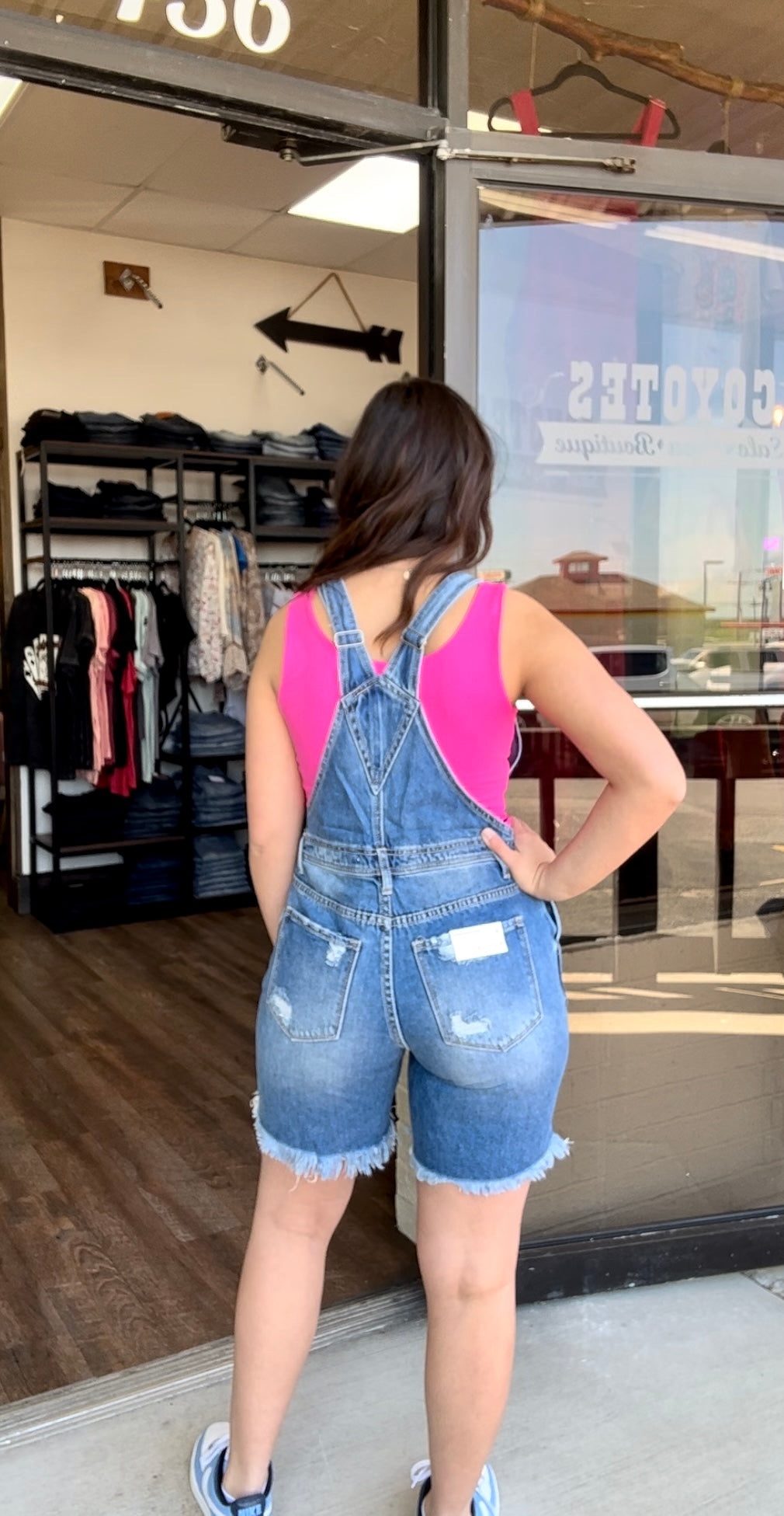 Risen Medium Wash Bermuda Overalls