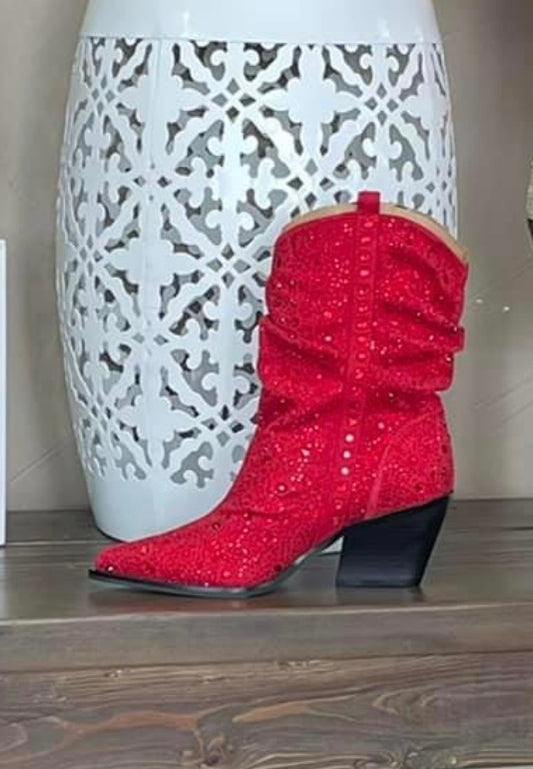 Red Boot with Rain Drop Stones