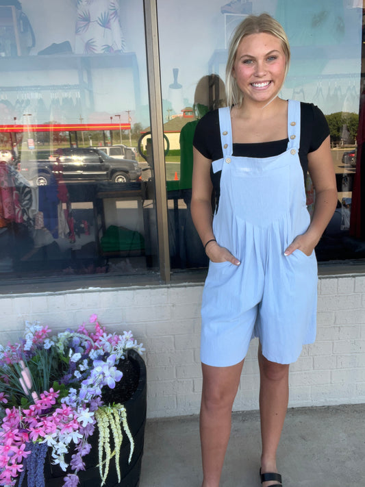 Sky blue Casual Short Jumpsuit with Adjustable Straps-Lovesoft