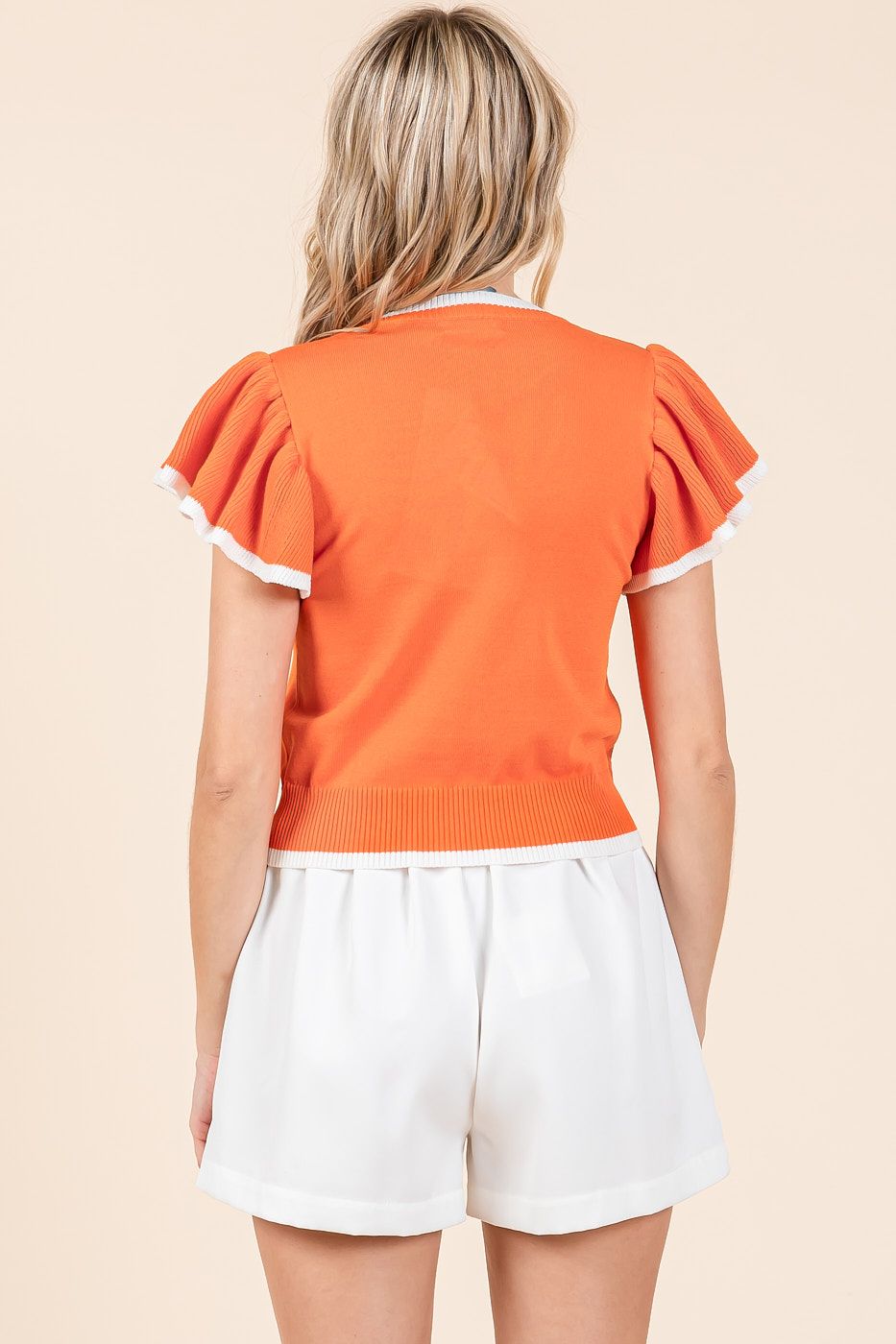 Sweater Knit Ruffle Sleeve Orange Contrast Crop Top