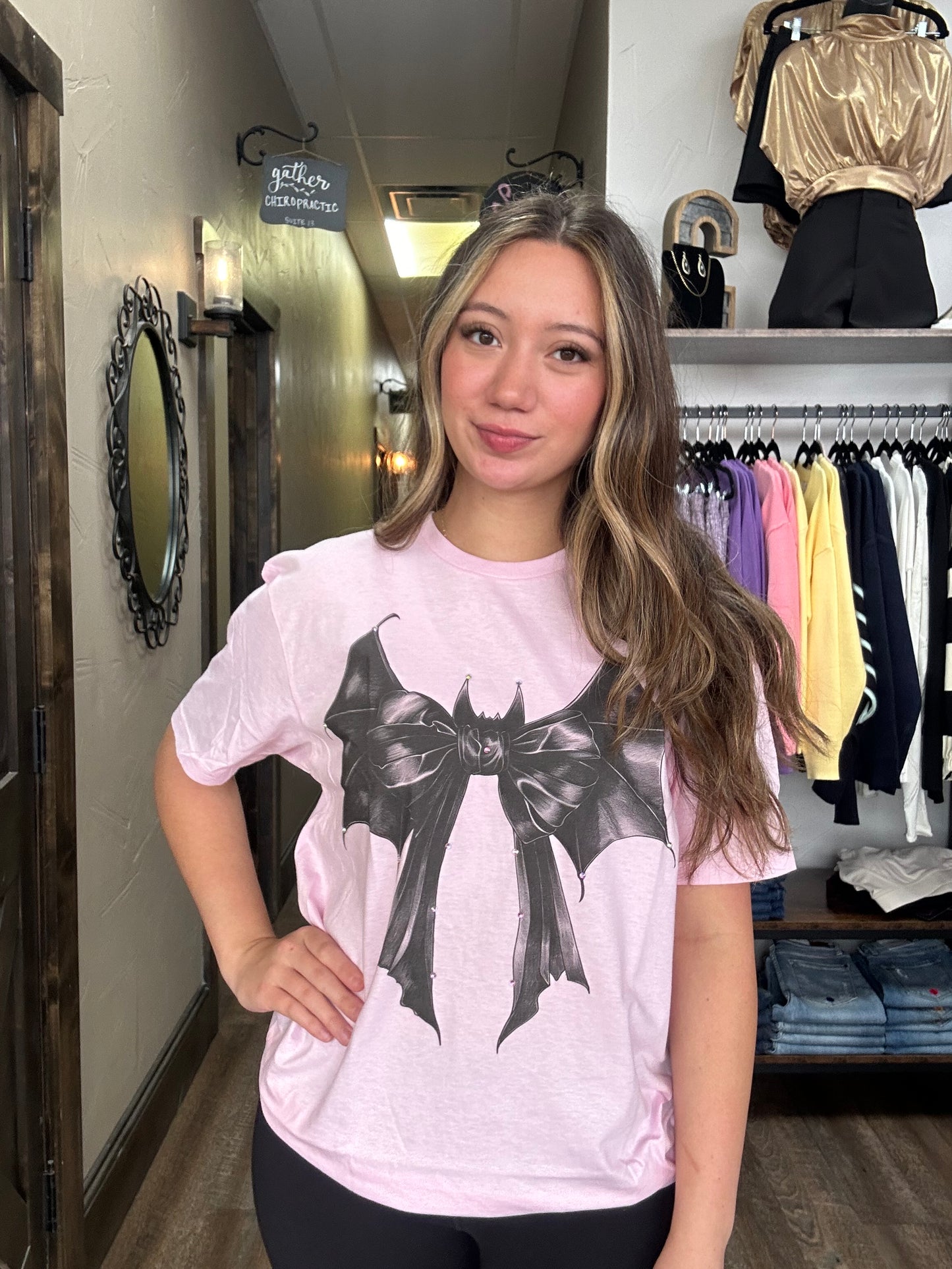 Bat Bow T Shirt Bling