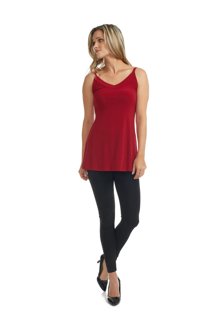 Structured V-Neck Blouse, Red