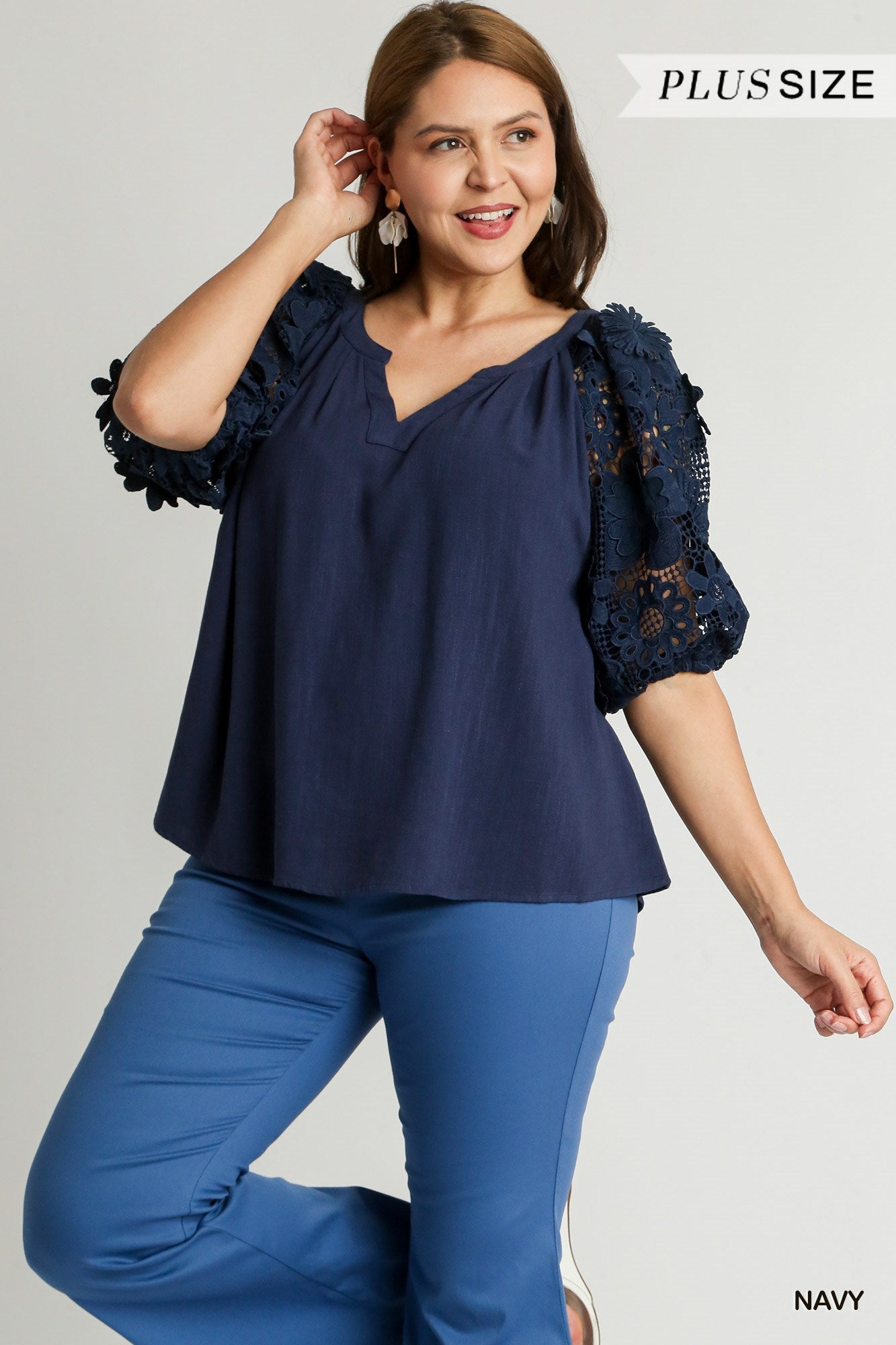 Umgee Lace Sleeve Top XL-2XL