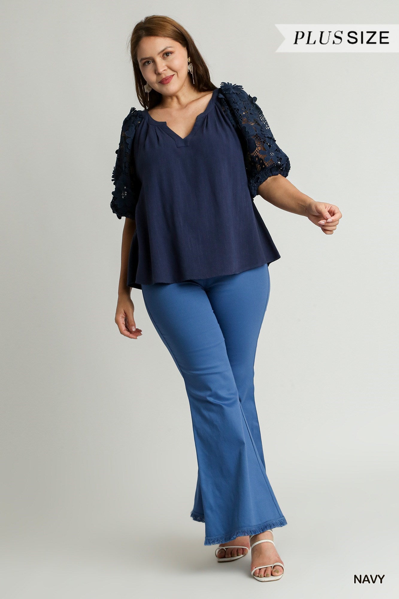 Umgee Lace Sleeve Top XL-2XL