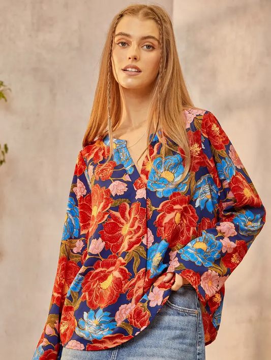 Floral Print Top-Navy Plus