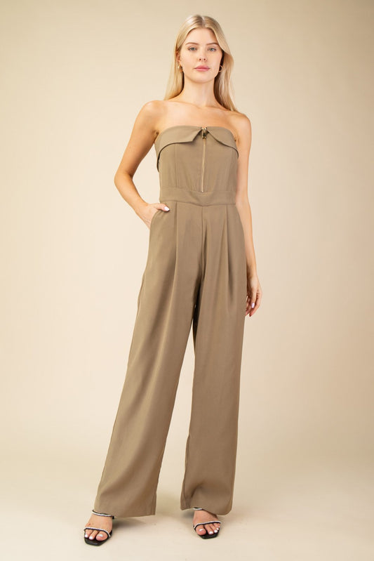 Mocha Zippered Wide Led Jumpsuit