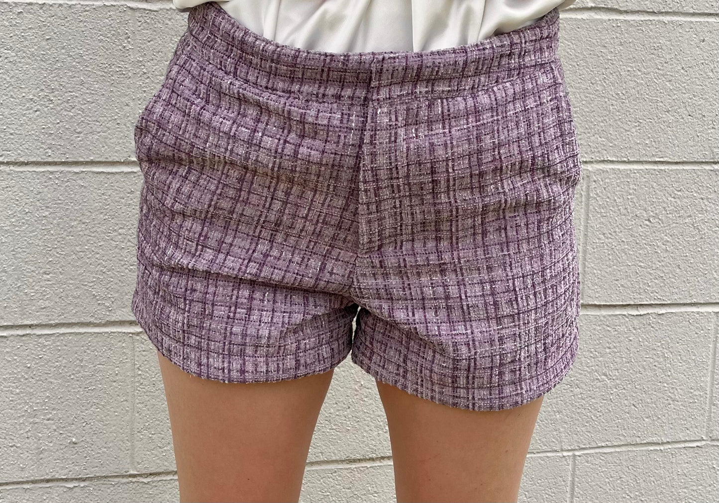 High Waisted Tweed Lavender Shorts