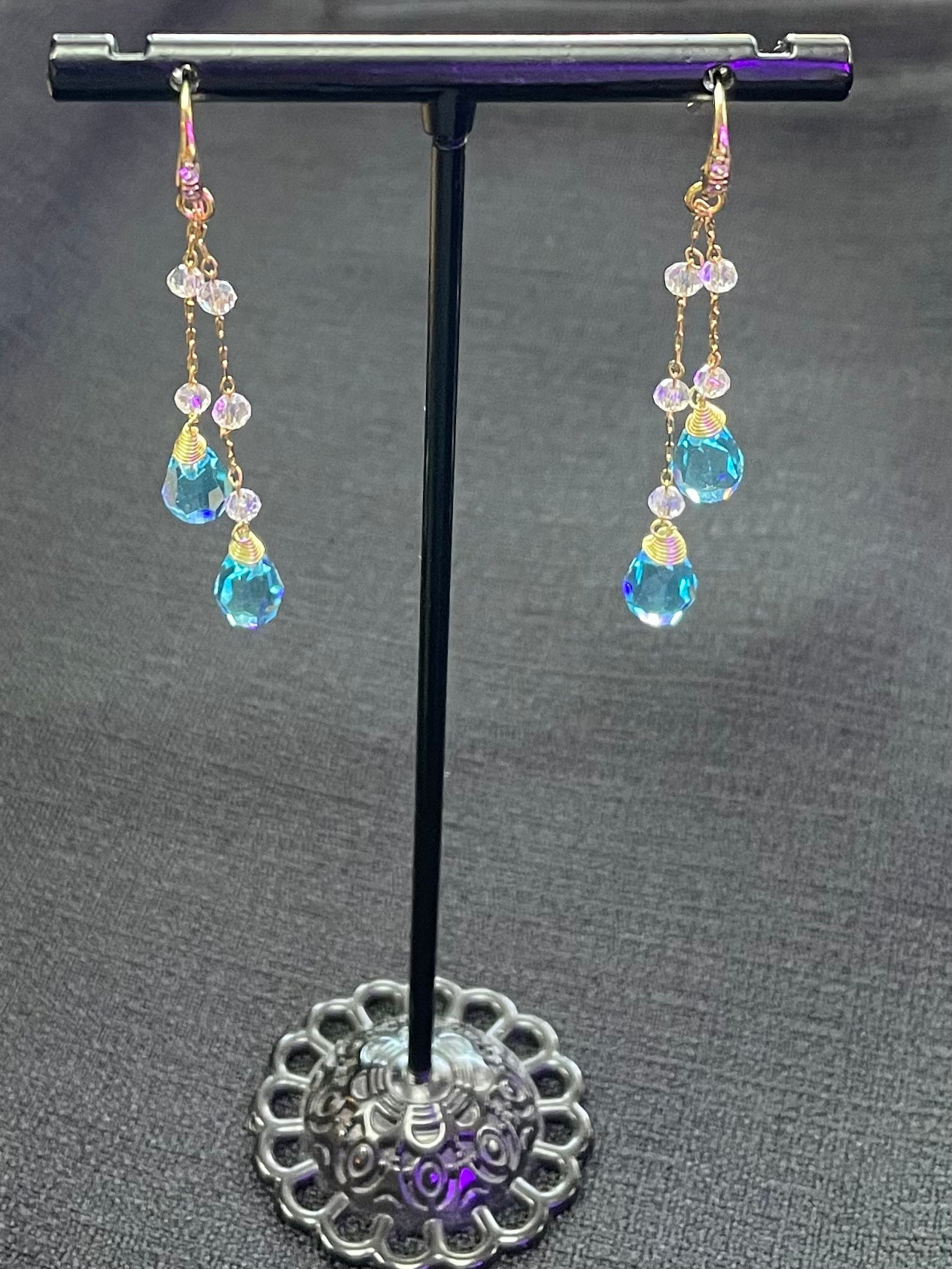 Dangle Earrings with Blue Beads