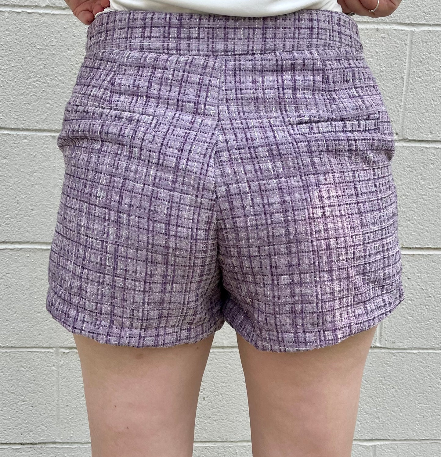 High Waisted Tweed Lavender Shorts