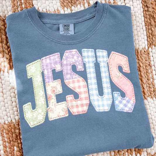 Faux Patchwork Jesus Shirt : Adult Small