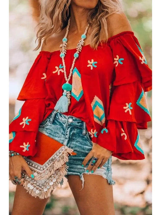Boho Print One-Shoulder Top