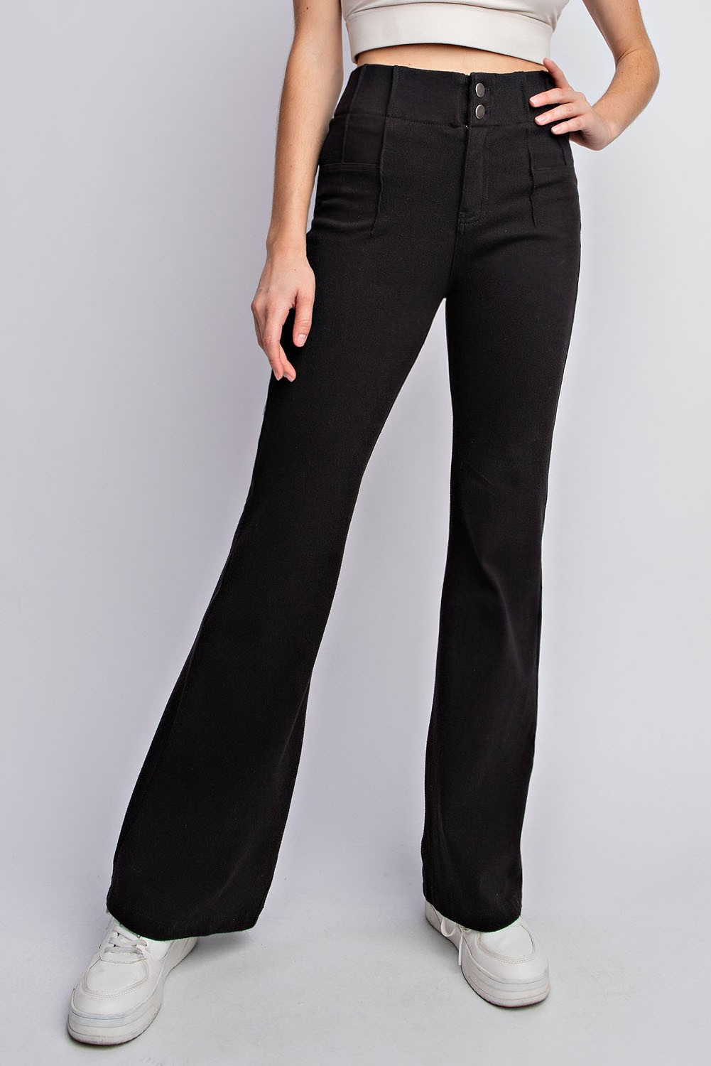 Cotton Stretch Twill Flared Pants-Rae Mode