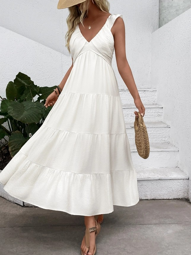 Sleeveless Ruffle Strap Tiered Maxi Dress