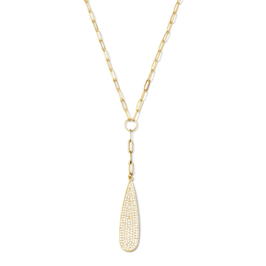 Pave Teardrop Y Necklace Gold