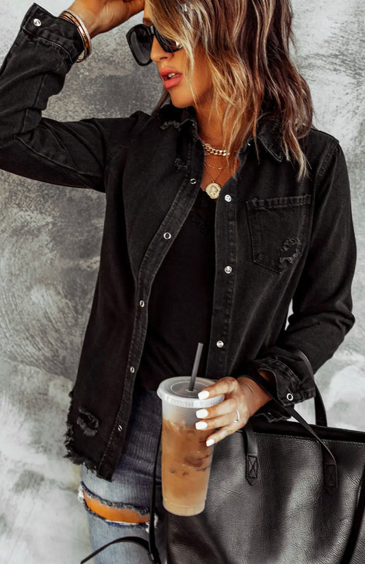 Black Ripped Denim Jacket