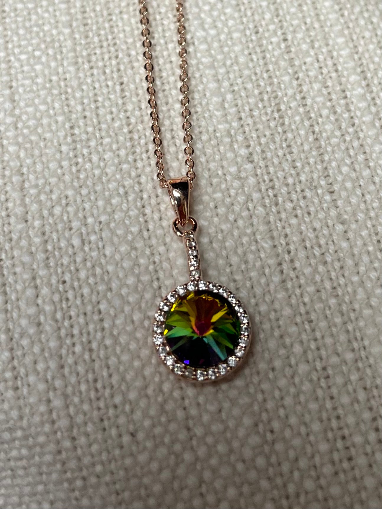 Rose Gold Necklace with Iridescent Pendant