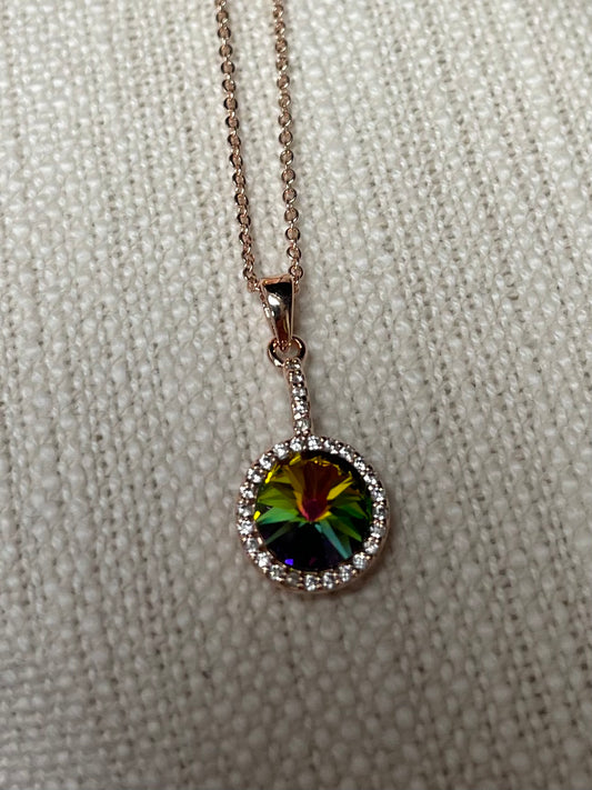 Rose Gold Necklace with Iridescent Pendant