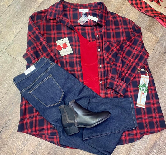 Long Sleeve Woven Plaid Shirt