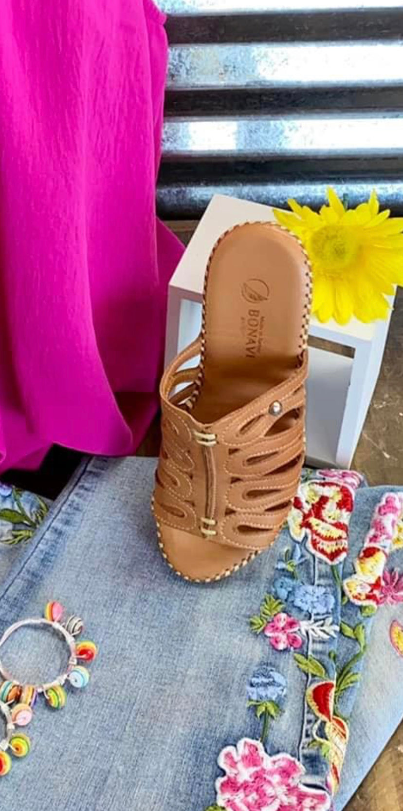 Bonavi Athena Tan Leather Wedge Shoe
